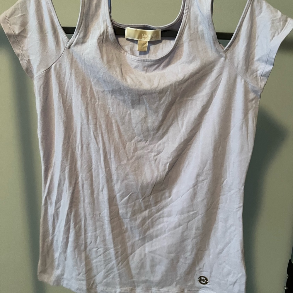 Baby blue top with peep shoulders
